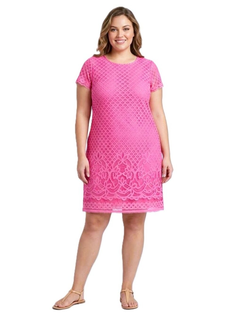 ISAAC MIZRAHI LIVE! Stretch Lace Short Sleeve Shift Dress. Plus Size 2X
